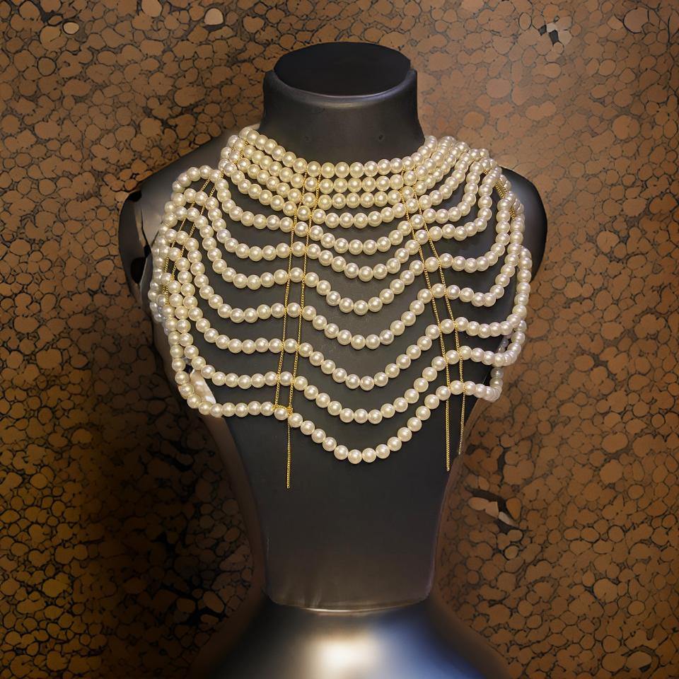 Handmade Pearl Body Chain, Shoulder Necklace