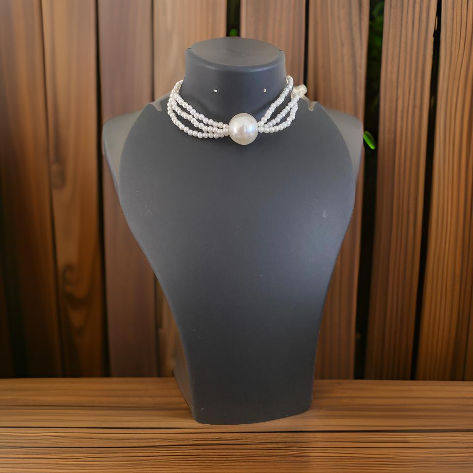 Exaggerated Large Round Pearl Collarbone Necklace Hip Hop Layered