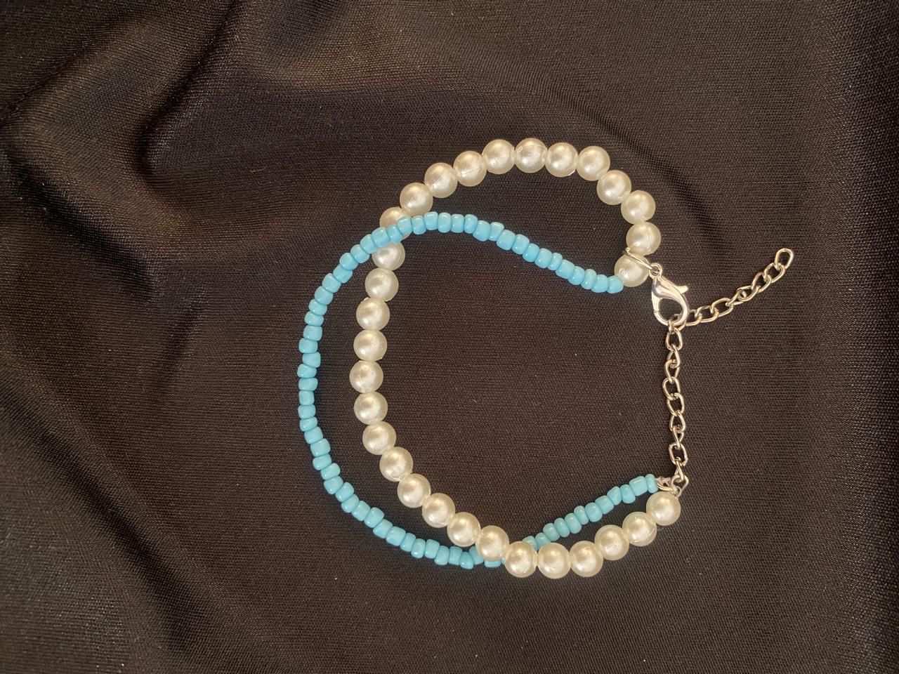 Handcrafted White & Blue Pearl Bracelet