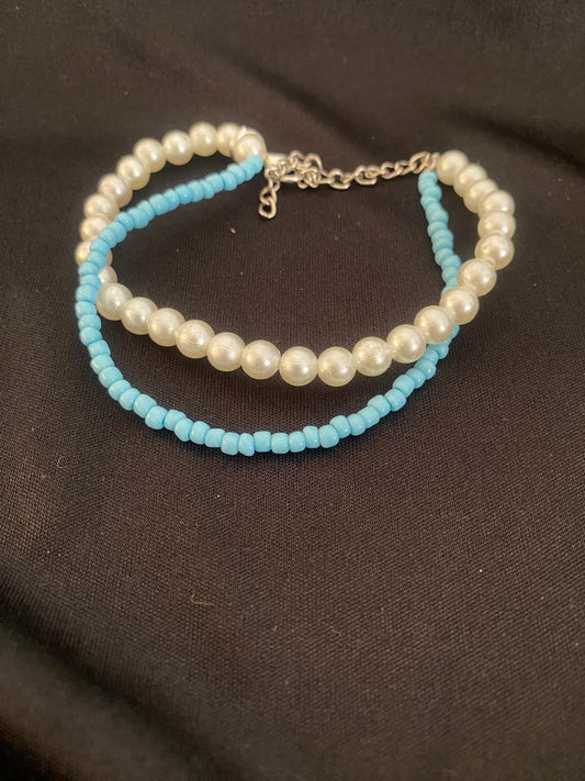 Handcrafted White & Blue Pearl Bracelet