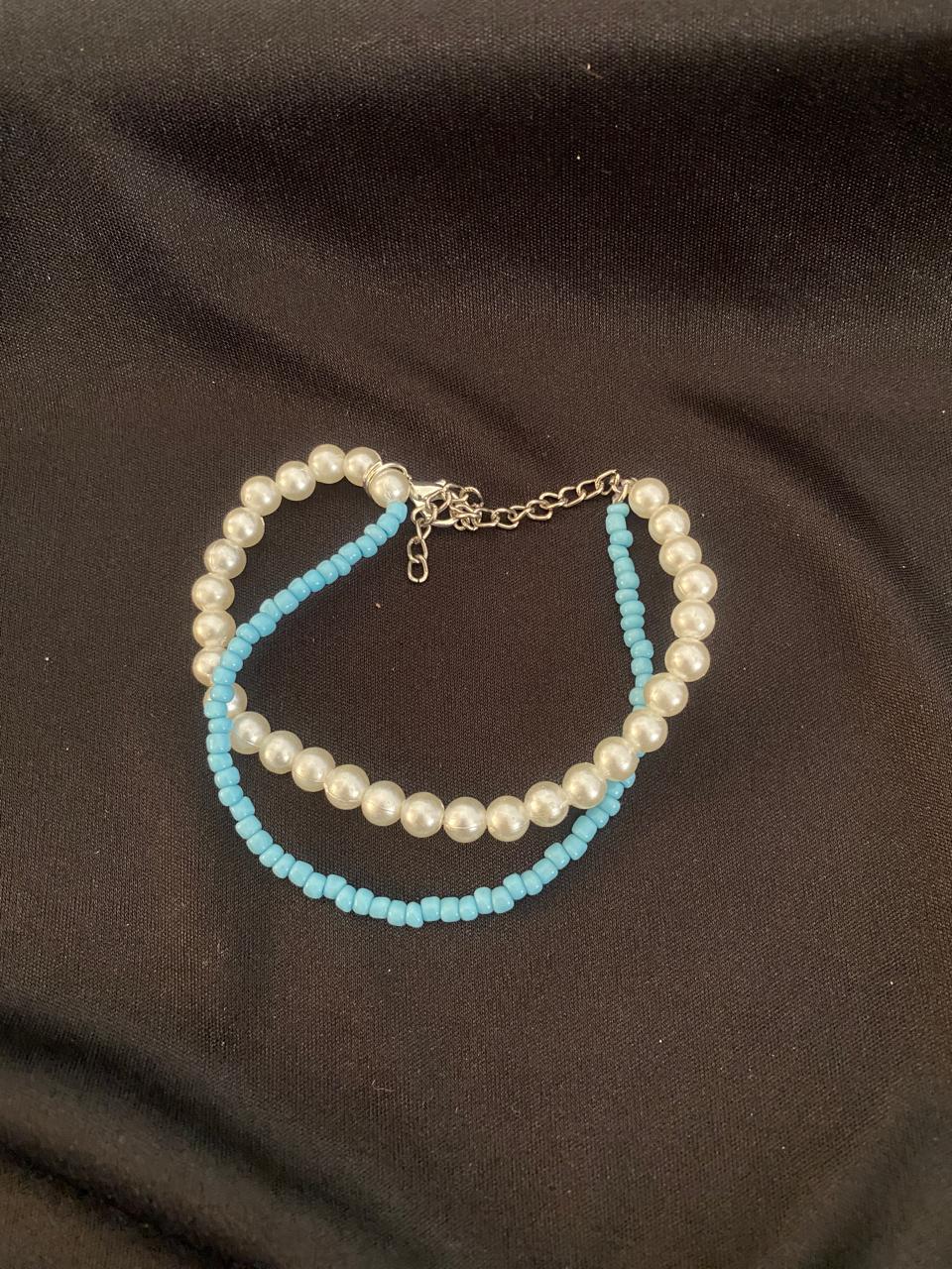 Handcrafted White & Blue Pearl Bracelet