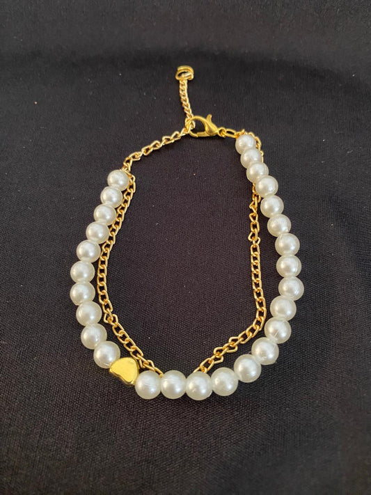 Handcrafted White Pearl Bracelet Chain Attached