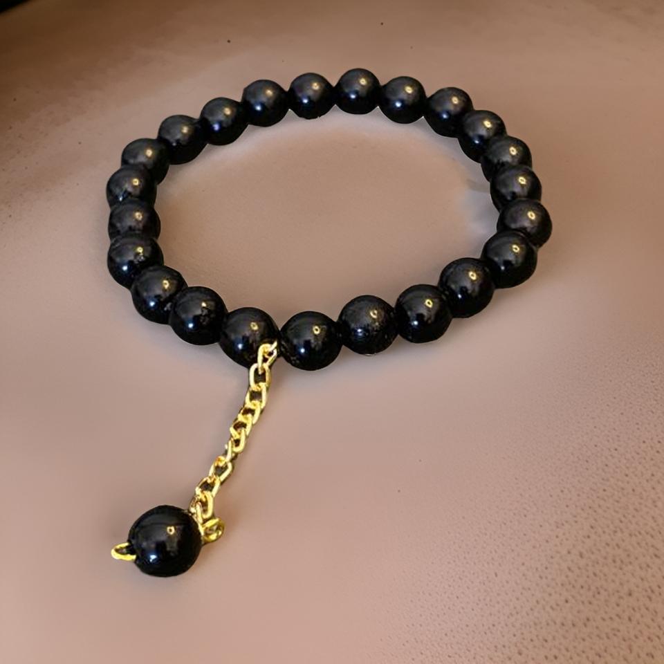 Black Beaded Minimal Stretchable Bracelet