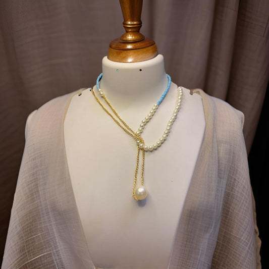 Double Layered Pearl and Pendant Necklace