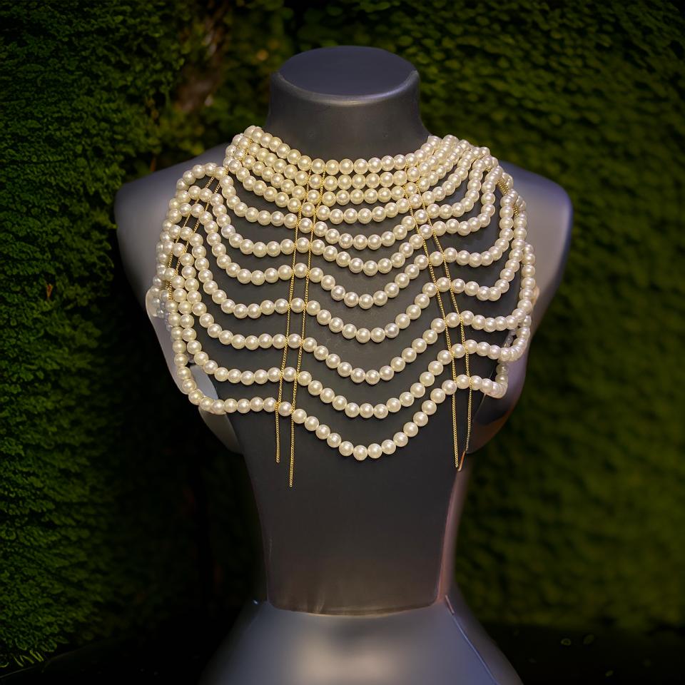 Handmade Pearl Body Chain, Shoulder Necklace